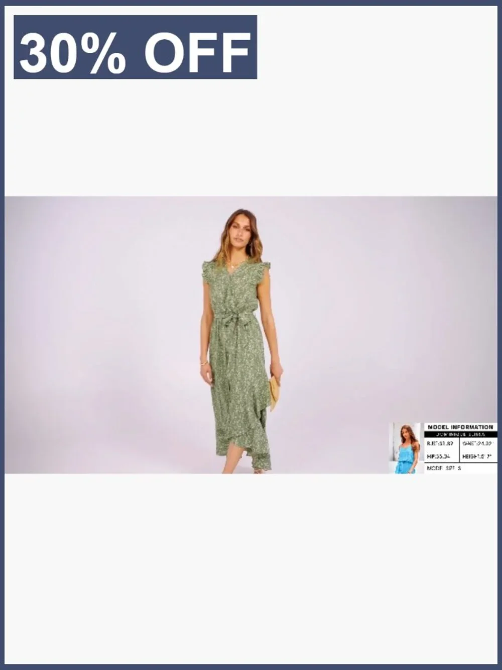 Boho Wrap Maxi Dress with Ruffle Sleeves and Self Tie Belt - Picture 7 of 7